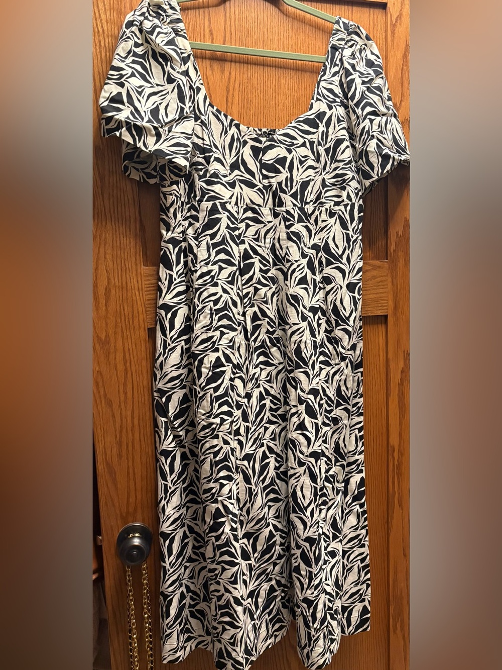 A New Day Cream and Black leaf midday dress